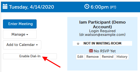 Enable Dial-In button on meeting panel