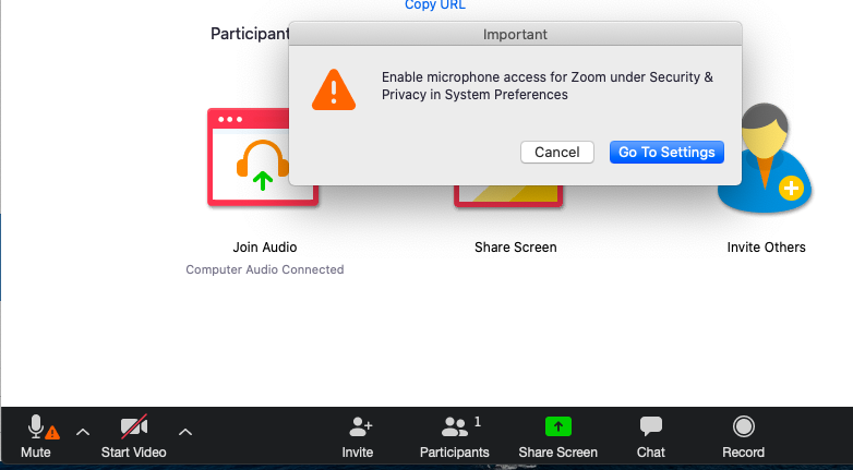 Exclamation point inside of a triangle - enable microphone access